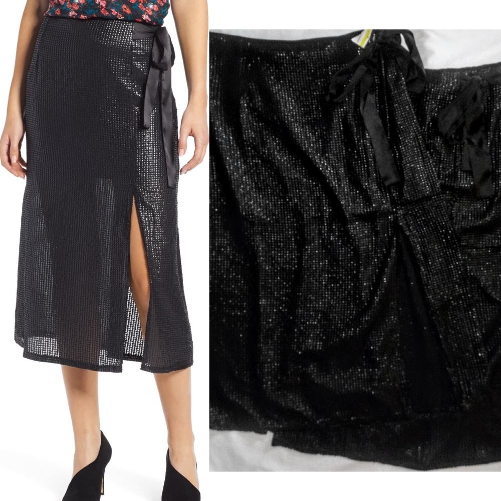 Something Navy Sequin Wrap Midi Skirt, NWT